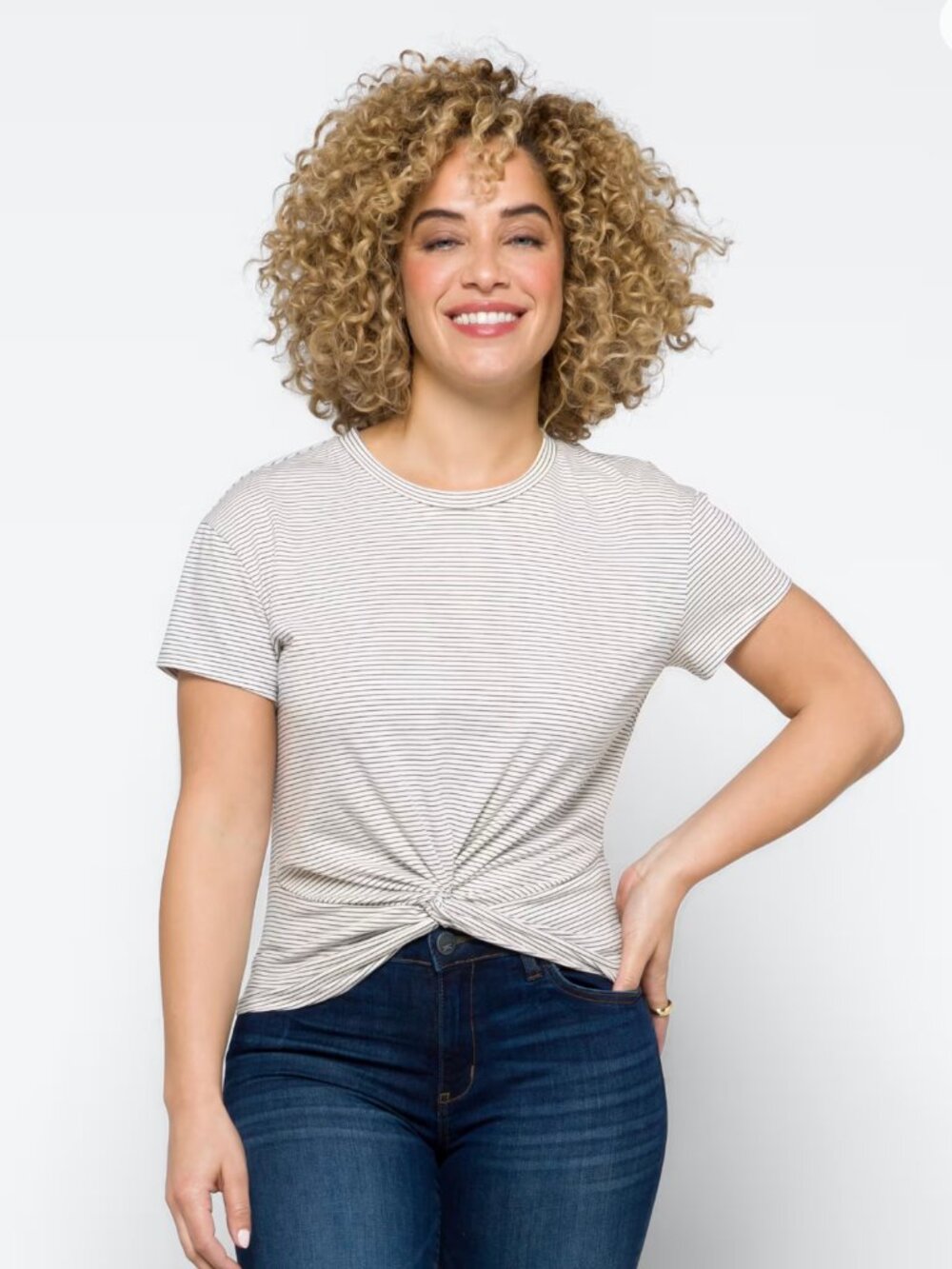 Tamara Cropped Knot Front Knit Tee